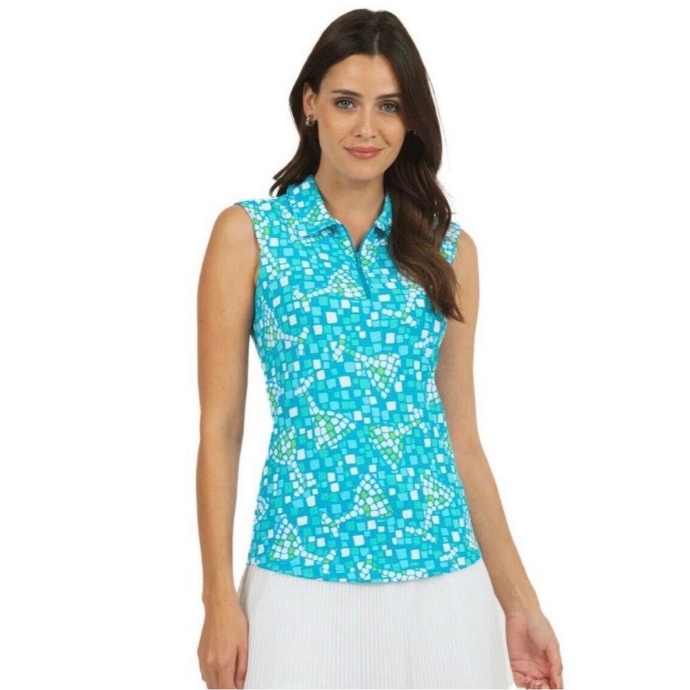 Ibkul Mosaic Wine Glass sleeveless polo shirt S golf tennis performance preppy